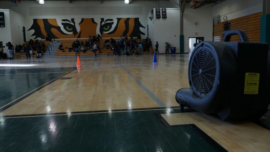Water damage in gym caused by snowstorm