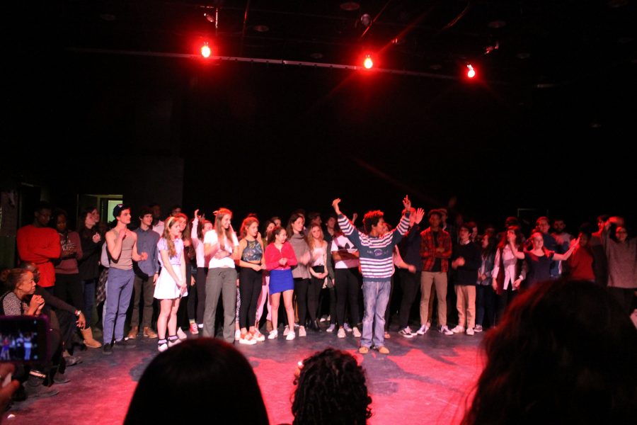 The whole cast of the One Act Festival takes a bow