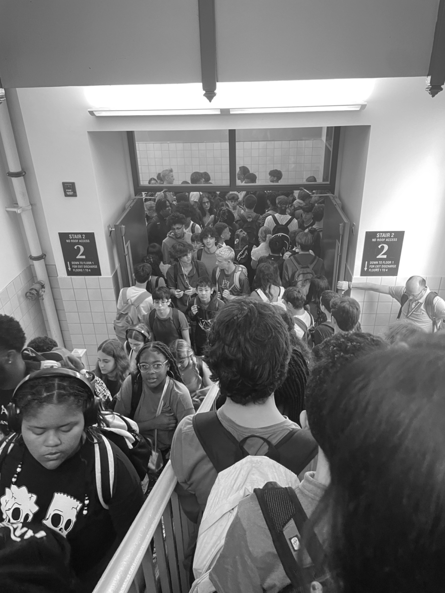 STUFFY STAIRWELLS - Along with overcrowded hallways, students had to deal with crowded classrooms. According to administration, much of the overcrowding has been resolved.
